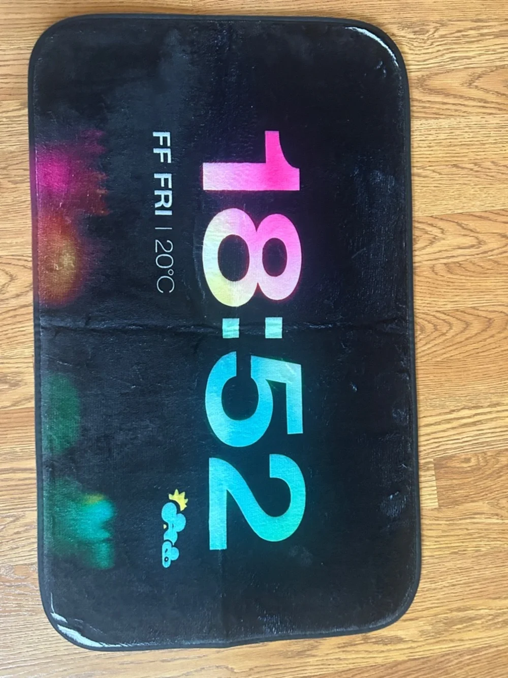 Large Black Plush Mat with Rainbow Gradient 18:52 Design